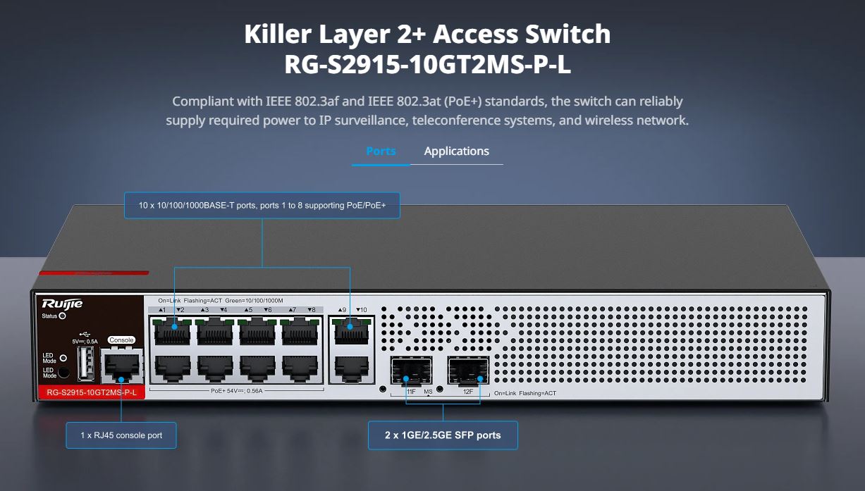 Thiết bị Ruijie RG-S2915-10GT2MS-P-L